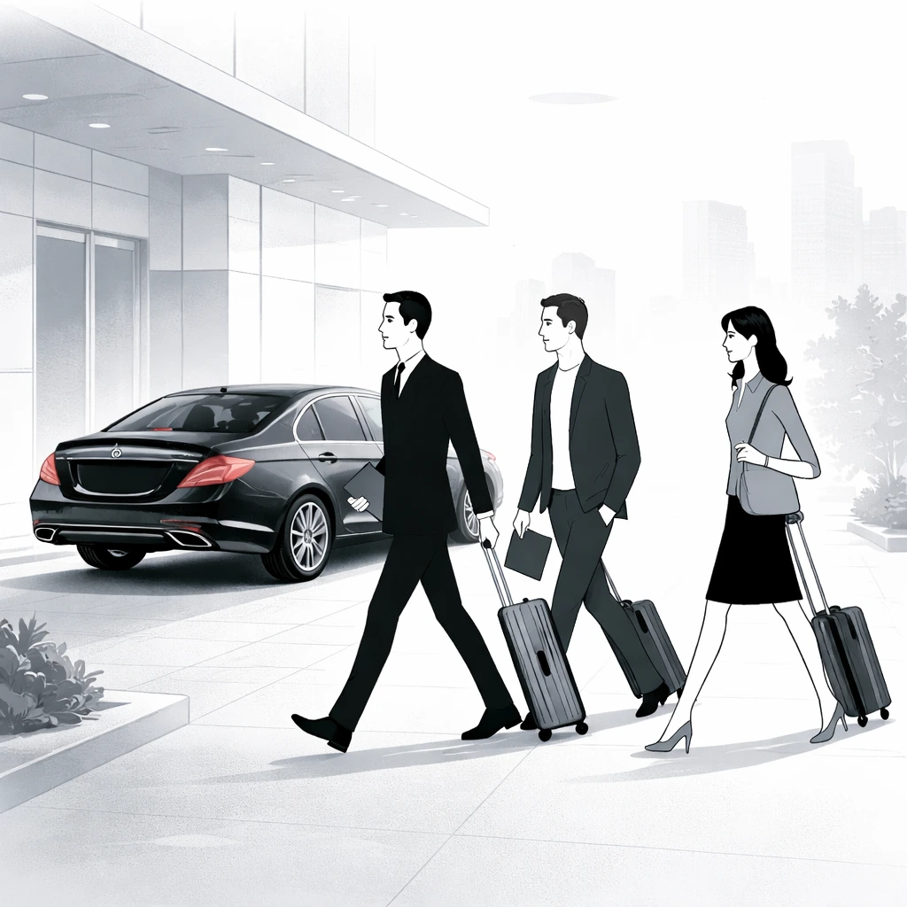 Corporate chauffeur service Melbourne with luxury sedan and business travelers